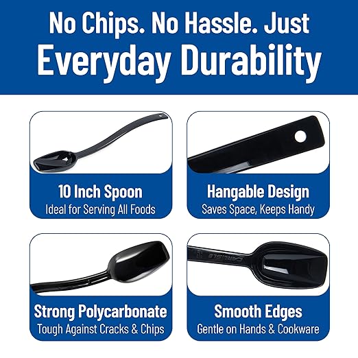Carlisle FoodService Products Plastic Solid Spoon, 10 Inches, Black, (Pack of 12)