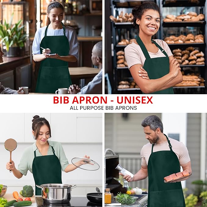 Utopia Kitchen 10 Pack Bib Apron Adjustable with 2 Pockets, Water and Oil Resistant, Cooking Kitchen Chef Apron for Women Men