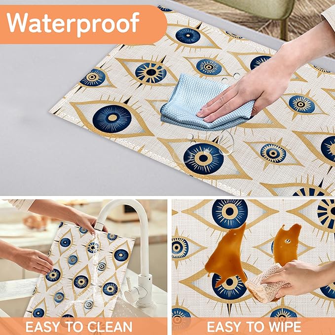 Evil Eye Table Mats Set of 6,Non-Slip Washable Placemats for Restaurant Home Kitchen Dinner Table 12x18Inch