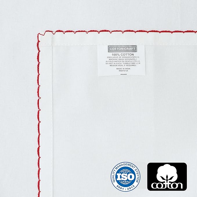 COTTON CRAFT Cloth Napkins - Set of 12 Pure Soft Cotton White Dinner Napkins with Colorful Border Trim – Absorbent Reusable Fabric Serviettes for Dining Table, Parties, Weddings, Everyday Use - 17x17