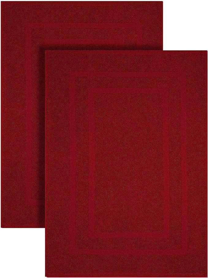 GOLD TEXTILES Premium Red Bath Mat - 2 Pack 22x34 Inches - Not a Bathroom Rug - 100% Ring Spun Cotton - Highly Absorbent & Non Slip Shower Bathroom Floor Mat Towel - Machine Washable