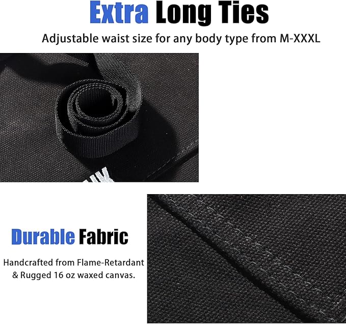 QeeLink Woodworking Shop Apron with 10 Pockets FR Waxed Canvas Work Apron - Flame Retardant - Adjustable M to XXXL for Men & Women, Black