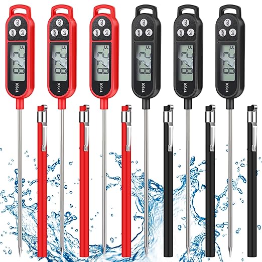 Copkim 6 Pcs Meat Food Thermometer Food with Probe Water Liquid Instant Read Digital Thermometer Kitchen Cooking Supplies for Cooking BBQ Milk Yogurt (Red,Black)
