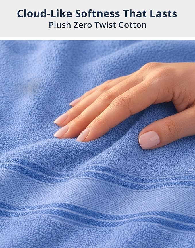 LANE LINEN Premium Bath Towel Set of 12 – 100% Cotton Towels for Bathroom, 4 Bath, 4 Hand Towels & 4 Washcloths, Zero Twist, Ultra Soft, Quick-Dry, Ideal for Spa, Hotel & Everyday Use – Cerulean Blue