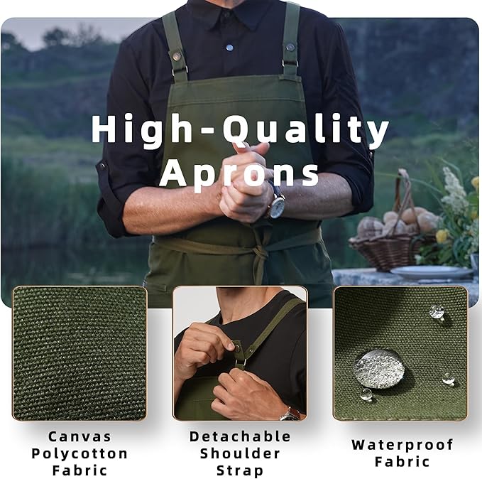 Unisex Kitchen Apron, Cross Strap Apron with 2 Pockets, Durable Waterproof Professional Apron
