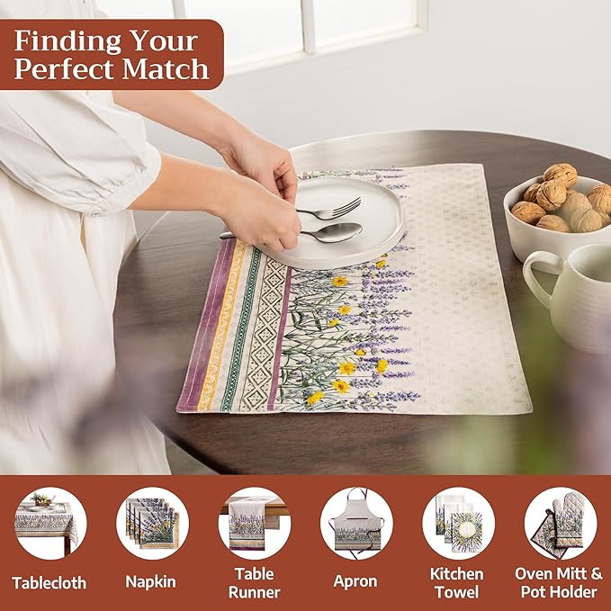 Maison d' Hermine Placemats Set of 4 100% Cotton Washable Cloth Place Mats Reusable Table Mats for Kitchen Dining Party Wedding Gifts for Mothers Day Spring/Summer (Fanny Lavender, 13" x 19")