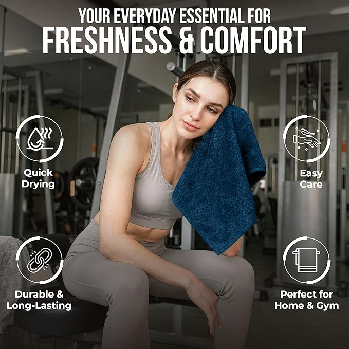 RIVERSIDE Pack of 12 Washcloths, 12 x 12 Inches, 100% Cotton, Premium Flannel Face Cloths, Highly Absorbent & Soft Feel Fingertip Towels (Navy Blue, 12 Pack)