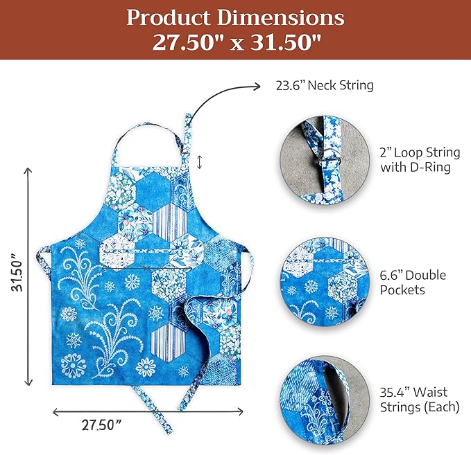 Maison d' Hermine 100% Cotton Apron for women with Pocket Kitchen Chef Apron for Men Cooking Mothers Day Gifts