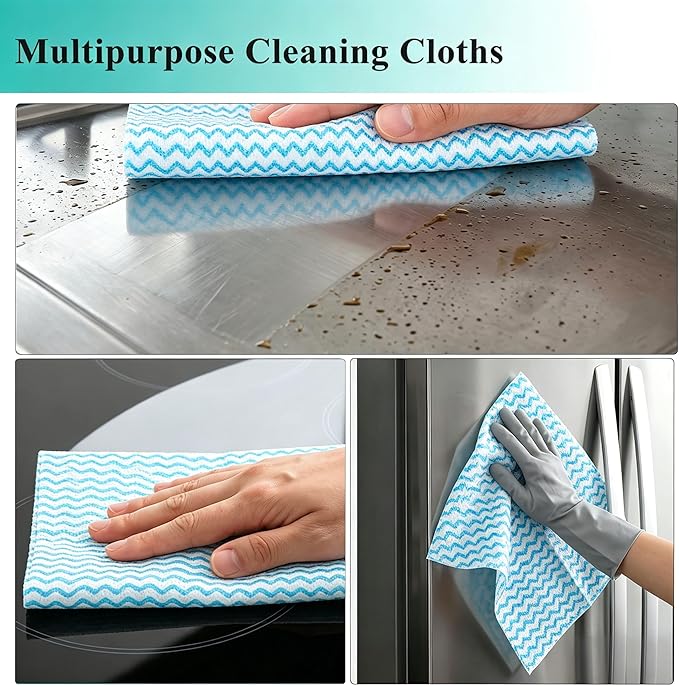 Disposable Dish Cloth and Cleaning Handi Wipes, 100ct, Multi-Use Rags for Kitchen, Bathroom and Windows, Blue