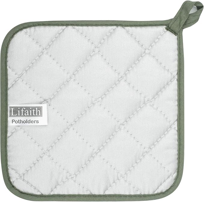 Pot Holders for Kitchen, 100% Cotton Terry Pot Holder Set of 5, Heat Resistant Hot Pads for Cooking, Baking, Hot Dishes and Countertop Protection, Olive Green