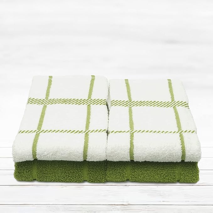 100% Cotton Terry Dish Towels, 4 pack16 x26 Inches, Super Soft and Absorbent Kitchen Towels, Perfect for Kitchen Cleaning and Dish Washing | Green