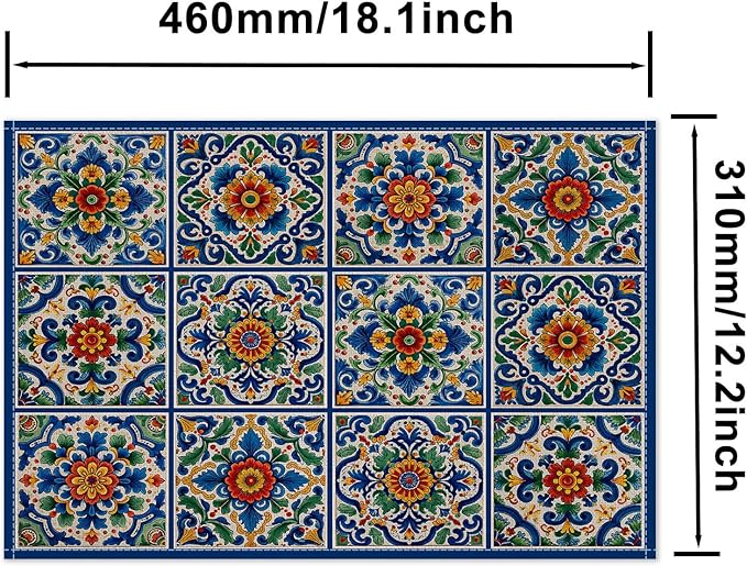 HOMETITUTE Placemats Set of 4 Linen 12x18 Inch Washable Table Mats Mediterranean Style Place Mats Decorative Placemats Set Colorful Farmhouse Kitchen Dining Table Decor