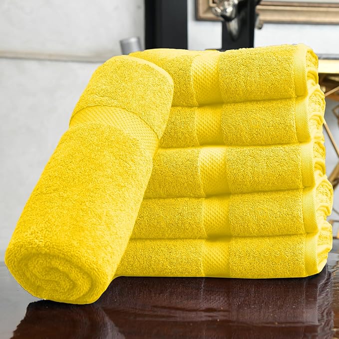 HERCULEAN Premium Bath Towels 24 x 48 Pack of 6 | Quick Dry and Highly Absorbent | 100% Cotton Terry Towels for Bathroom - Perfect for Shower - Pool and Spa - Luxury Soft Towels - Lemon Yellow