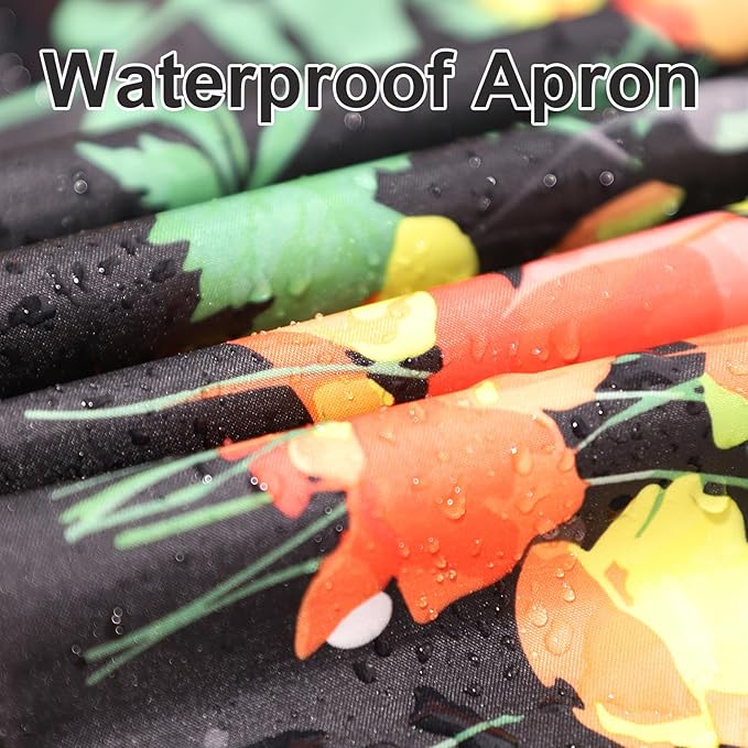 Apron for Women with Pockets, 2 Pcs Waterproof Floral Apron with Adjustable Neck Strap for Cooking, Baking, Gardening, Crafts