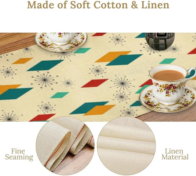 Mid Century Modern Table Runners Retro 50s 60s Minimalist Abstract Geometric for Dining Room Dinner Runner Kitchen Indoor Outdoor Patio Party Decor Fabric 1 Panel W13xL120in