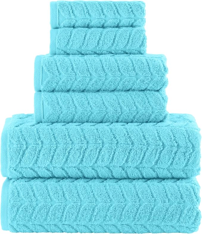 Elegant Comfort Luxury 6-Piece 100% Turkish Cotton Jacquard Braided Textured Premium Hotel Quality Towel Set– Soft and Absorbent, Includes 2 Bath Towels, 2 Hand Towels and 2 Washcloths, Aqua