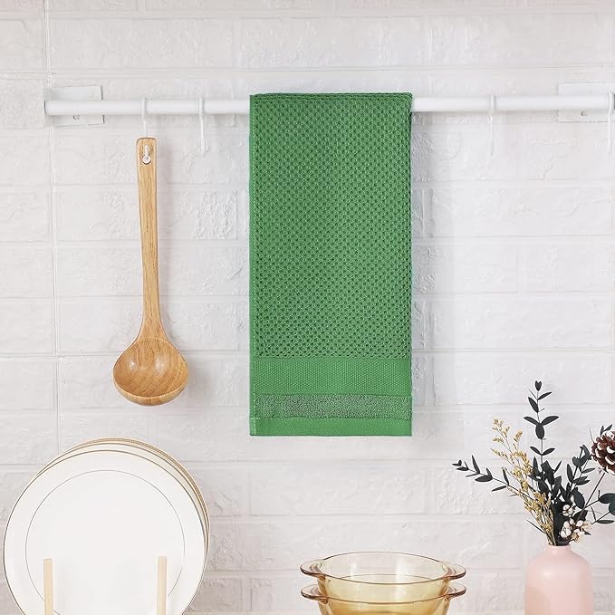 Homaxy 100% Cotton Waffle Weave Kitchen Towels, 13 x 28 Inches Super Absorbent and Machine Washable Dish Towels for Drying Dishes, 8-Packs, Grass Green