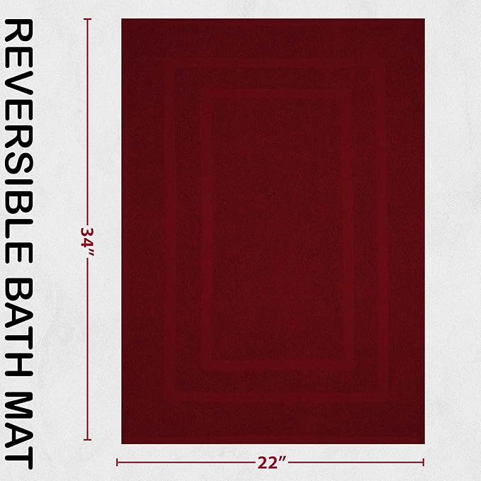 GOLD TEXTILES Premium Red Bath Mat - 2 Pack 22x34 Inches - Not a Bathroom Rug - 100% Ring Spun Cotton - Highly Absorbent & Non Slip Shower Bathroom Floor Mat Towel - Machine Washable