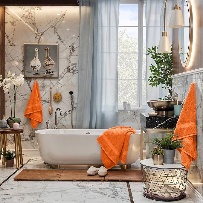 RIVERSIDE Luxury 6 Piece Towel Set, 2 Bath Towels, 2 Hand Towel, 2 Wash Cloths, 100% Cotton, 600 GSM Hotel Quality, Soft, Highly Absorbent Towels for Bathroom, Orange Towel Sets