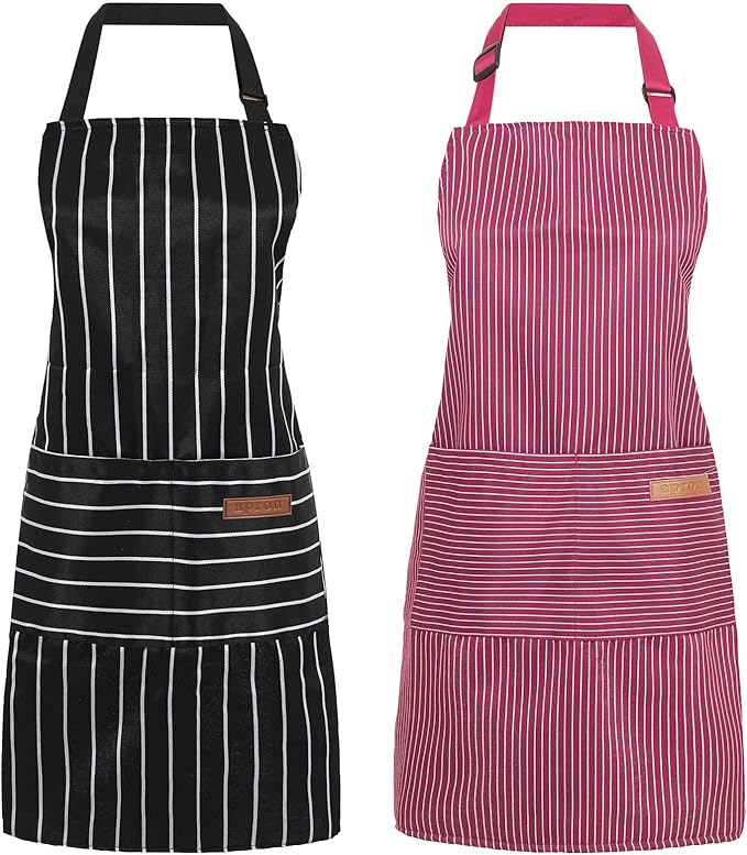 2 Pack Cooking Aprons Adjustable Bib Apron for Women with 2 Pockets, Kitchen Restaurant Men Chefs Aprons