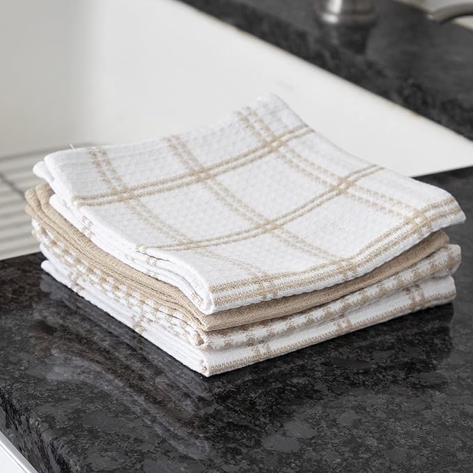 T-Fal Premium Waffle Dish Cloths: Highly Absorbent,Super Soft Long Lasting - 100% Cotton,12"x13" Flat Waffle Dish Towel for Cleaning & Drying Dishes,Sand,(Pack of 8)
