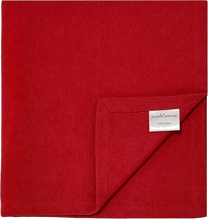 PurpleEssences Set of 12 Cloth Dinner Napkins 100% Cotton 18x18 Inch - Soft Durable Washable - Ideal for Farmhouse Party Spring Easter Summer - Perfect Everyday Use Table Linen - Red