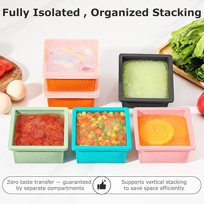 Silicone Freezer Molds for Soup Cube - 2-Cup Freezer Storage Container Tray with Lid,4 Pack Stackable Ice Cube Trays for Portion Control,Food Storage Meal Prep,Oven & Dishwasher Safe
