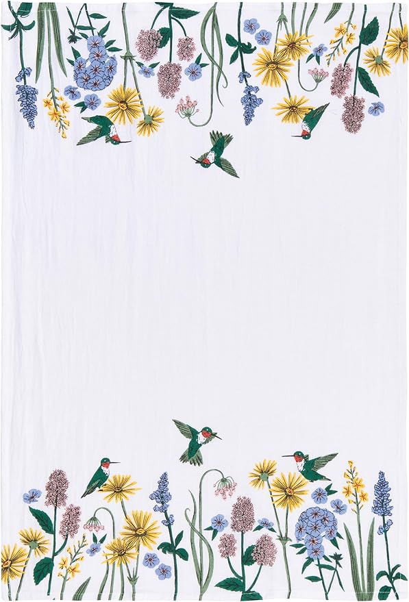 Now Designs Hummingbird Collection Floursack Dishtowel Set of 3, Extra-Large 20x30in, 100% Cotton Kitchen Linens