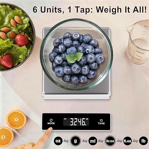 THINKSCALE Food Scale, Detachable Cordless Display, 11lb/5kg Digital Kitchen Scale with Magnetic Pull-Out Screen, 0.01oz/1g Precision, USB Rechargeable, 6 Units for Baking Keto Prep