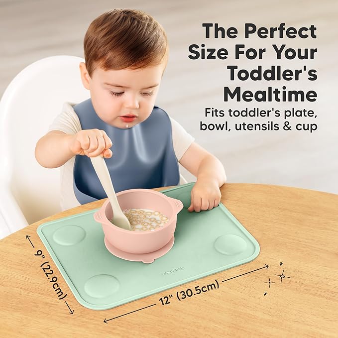 KeaBabies 2pk Silicone Placemats for Toddlers, Kids - 12x9 Non Slip Suction Baby Silicone Placemat for Restaurants, Dining Table,Travel, Easy to Clean,Food Grade/BPA-Free,Small Baby Table Mat(Mellow)