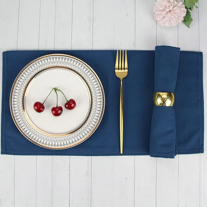 Solid Color Cotton Blended Dinner Cloth Napkins - Set of 12 (17 x 17 inches) - for Events & Home Use (Aegean Blue)