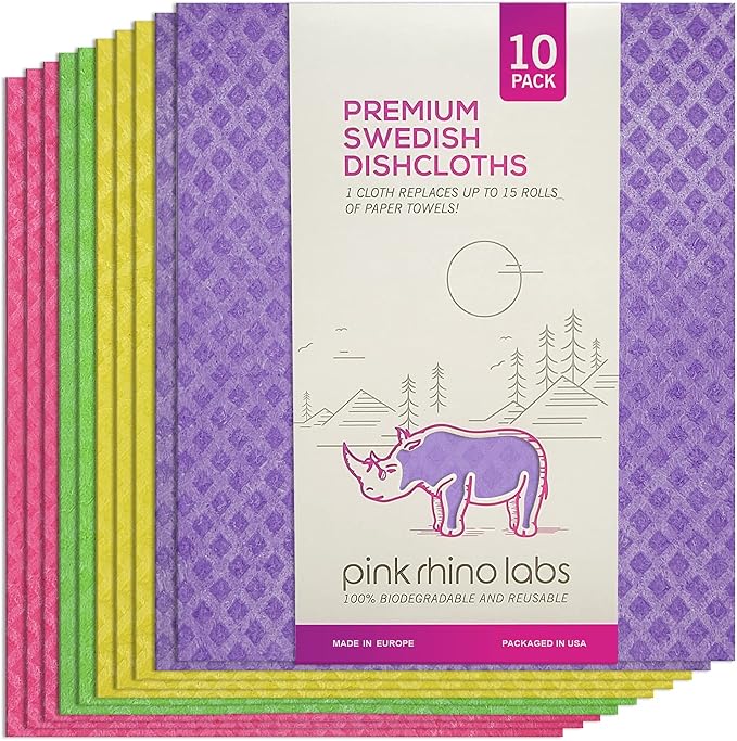 Swedish Dishcloths – Eco-Friendly Reusable Kitchen Towels – 10 Pack Cleaning Cloths for Dishes, Counters & Surfaces – Super Absorbent, Compostable, Zero-Waste Alternative -