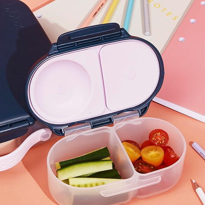 b.box Snack Box - Leakproof Mini Bento Box for Kids & Toddlers, 2 Compartment Snack Containers for Kids, Lunch Containers, Dishwasher Safe, BPA Free, PFAS Free, Ages 4m+, 1 3/4 Cup - Indigo Rose