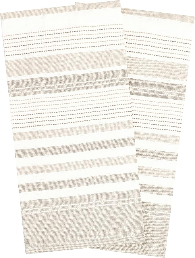 T-Fal Premium Dual-Sided Skipping Striped Kitchen Towels (2-Pack), 18" x 28", Highly Absorbent, Long-Lasting, Reversable 100% Flat-Weave Cotton Dish Towels, Hand Towels, Bar Towels, Toast