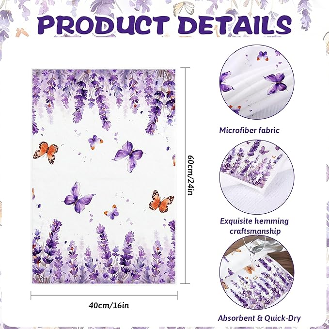 4Pcs Purple Lavender Kitchen Towels-16×24in Spring Floral Dish Towels, Super Absorbent Flower Holiday Decor Hand Towels for Kitchen Bathroom Home Easter Mother‘s Day Gifts