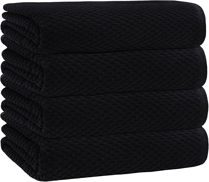 COTTON CRAFT Waffle Bath Towel - Set of 4 Luxury Euro Spa Waffle Weave Towels - 100% Ringspun Cotton Bath Towel - Super Absorbent Quick Dry Bath Towel Set - Oversized 30 inches x 56 inches - Black