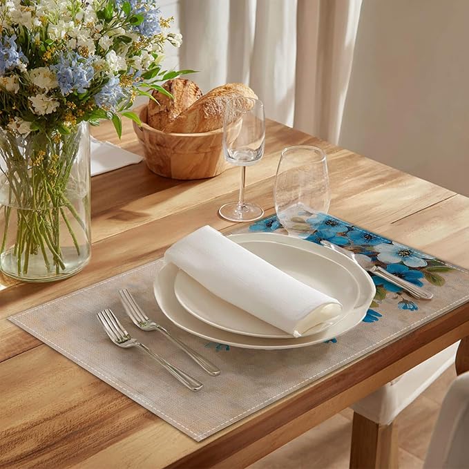 HOMETITUTE Placemats Set of 4 12x18 inch Spring Table Mats for Dining Table Painted Floral Linen Placemats Farmhouse Decorations Kitchen Decor Desk Mat for Outdoor Home Party Kitchen Seasonal Dining