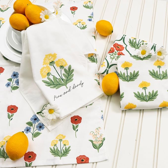 Ritz 100% Cotton Kitchen Towels, Dandy Garden Spring – 16"x26" – Absorbent Dish Towels for Drying & Cleaning – Soft & Durable (Set of 4)