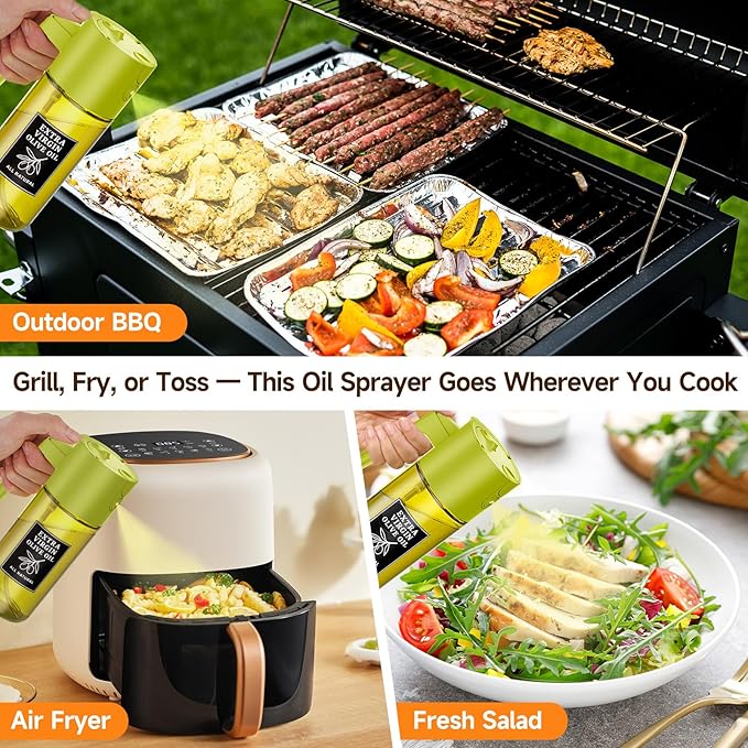 Oil Sprayer 16oz/500ml, 2 in 1 Spray and Pour Oil Bottle, Olive Oil Spray Bottle for Cooking, Kitchen Oil Sprayer for Air Fryer Salad Grilling Baking, Even Spray Oil Control（Green）
