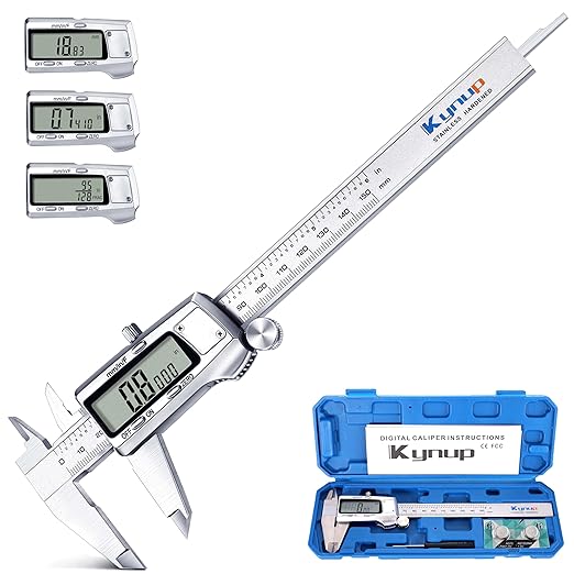 Kynup Digital Caliper, Caliper Measuring Tool, Micrometer Dial Vernier Caliper with Large LCD Screen, Full Turn Off, Stainless Steel, Switch from Inch Metric Fraction (6Inch/150MM)