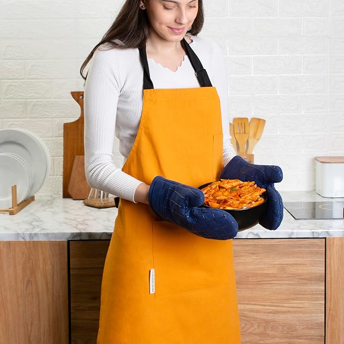 Oven Mitts and Pot Holders Set for Kitchen | 4 Pc Set| Heat Resistant Up to 500°F | Non-Slip Silicone Strips | Blue Kitchen Accessories | Includes 2 Hot Pads & 2 Cooking Mitts