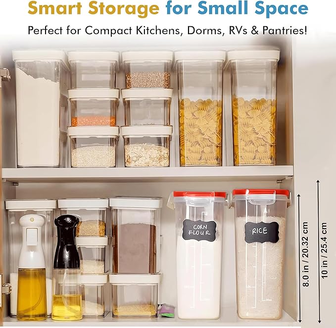 Shazo 2 Pack (15.4 Oz Cereal Capacity) Small Airtight Cereal Containers Storage with Lids, Perfect Space Saving BPA-Free Plastic Container, Pantry Organization and Canister for Rice, Sugar & Flour