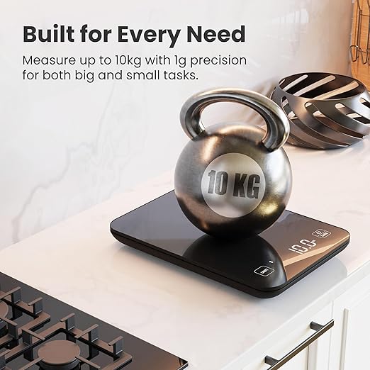 Qahar Food Scale with Nutritional Calculator, Waterproof LED Display Digital Kitchen Scale for Weight Loss Cooking Baking Keto Macro Diet, Calorie Counting, Black Glass, 22lb/10kg