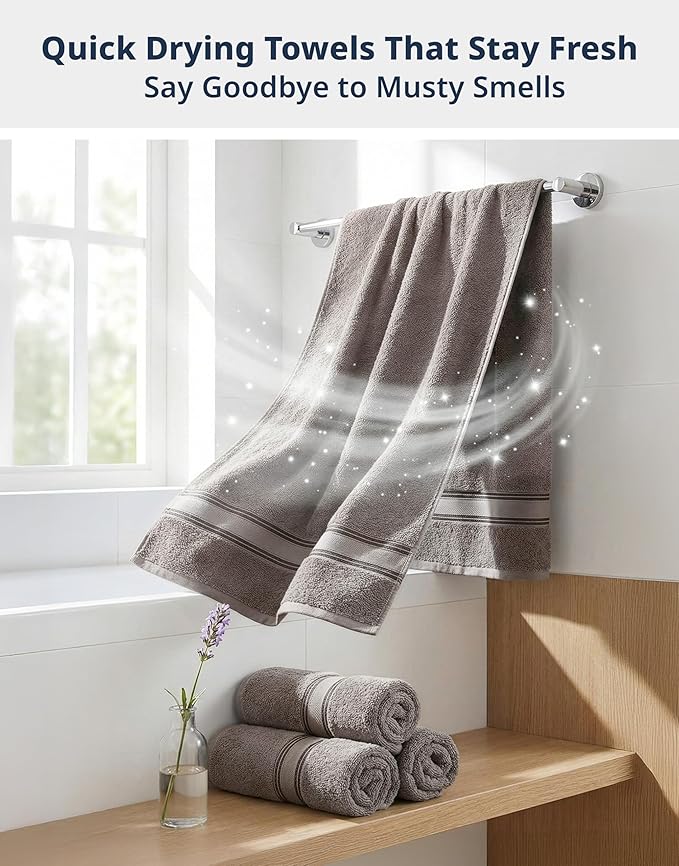 LANE LINEN 100% Cotton Bath Towels Set of 4 (28"x54") - Zero Twist, Mercerized Cotton Bathroom Towel Set - Quick Dry, Very Soft & Absorbent Large Bath Towels - Mininmal Lint After 3 Washes - Platinum