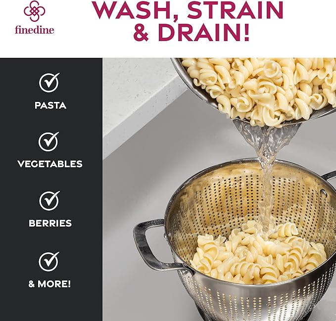 YH-Goods Stainless Steel Colander - 3-Piece Kitchen Sink Strainer Set for Pasta, Rice, Fruit, Food - Stackable Strainers and Colanders, (5-Quart, 3-Quart, and 1.5-Quart)