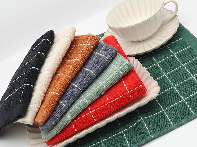 Cotton Terry Dish Cloths, Absorbent Dish Towels for Kitchen Drying, Soft Wash Cloths Multipurpose Dish Rags for Washing Dishes, 12 x 12 Inches, Set of 6 (Light Green)