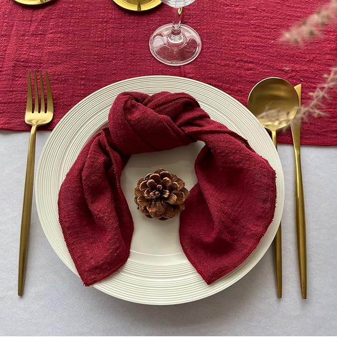 EHLDekol Gauze Cloth Napkins 6 Pack 16x16 Inches 100% Natural Soft Cotton Weddings Decorative Parties Family Everyday Use Bulk Linen Dinner Napkins (Dark Red, 6 Pack)