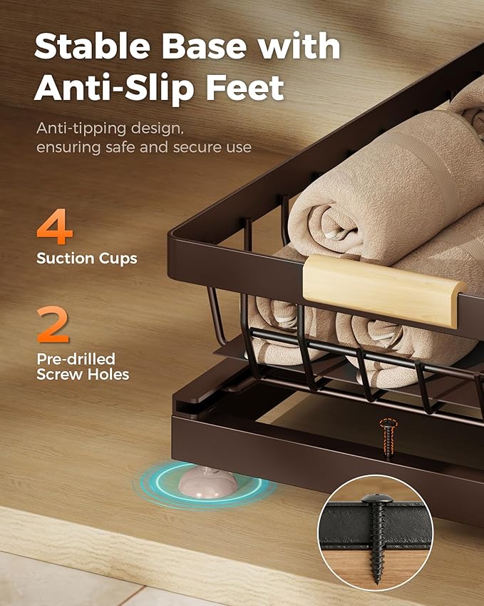 Sevenblue 3 Pack Under Sink Organizer, Multi-Purpose 2 Tier Pull-Out Metal Under Kitchen Sink Organizer, Height Adjustable Storage Shelves for Kitchen Bathroom Cabinet (Brown)
