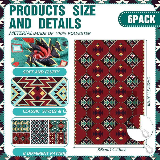Set of 6 Western Aztec Kitchen Towels American Decorative Rustic Cloth Southwest Vintage Themed Dish Towel Bathroom Tea Towels for Kitchen Bathroom Home Cooking Housewarming Gifts, 14 x 21 Inch