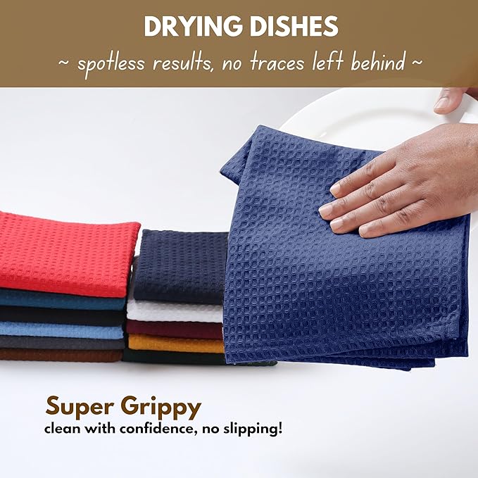 Native Fab 18 Pack Waffle Dish Cloths - 100% Cotton, 12x12 inch, Absorbent, Quick Drying, Washable Towels for Cleaning, Cooking & Baking - Perfect for Home, Restaurants, Bars, Multi Use - Indigo Blue